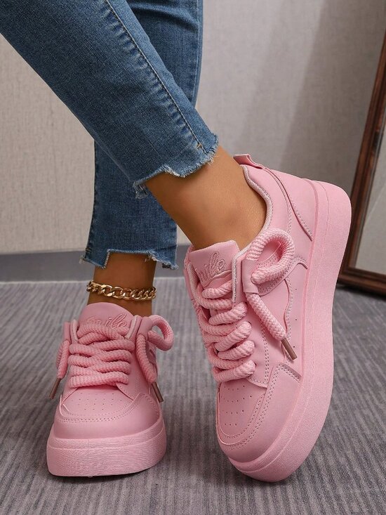 Shoes - Pink Casual Women's Comfortable Lace-Up Sneakers